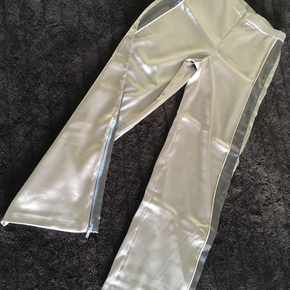H&M Silver Satin Joggers with side zipper, stripe - Picture 2 of 6